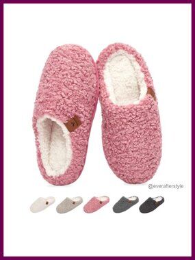 Fuzzy Teddy Fleece Slippers Warm Cozy Indoor House Shoes